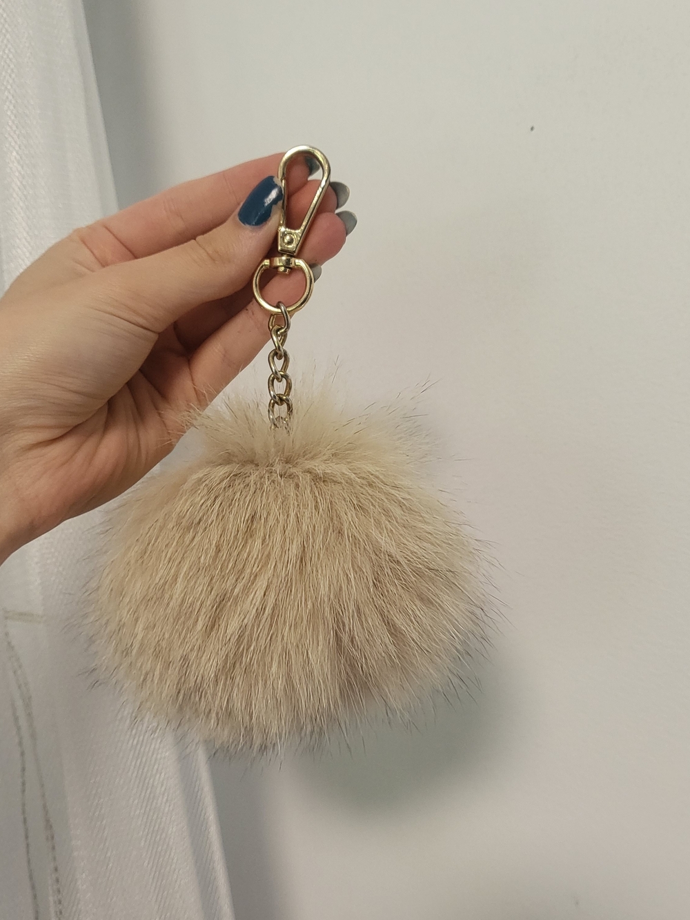 Rabbit Fur Pom Pom Keychain - Beige Gold